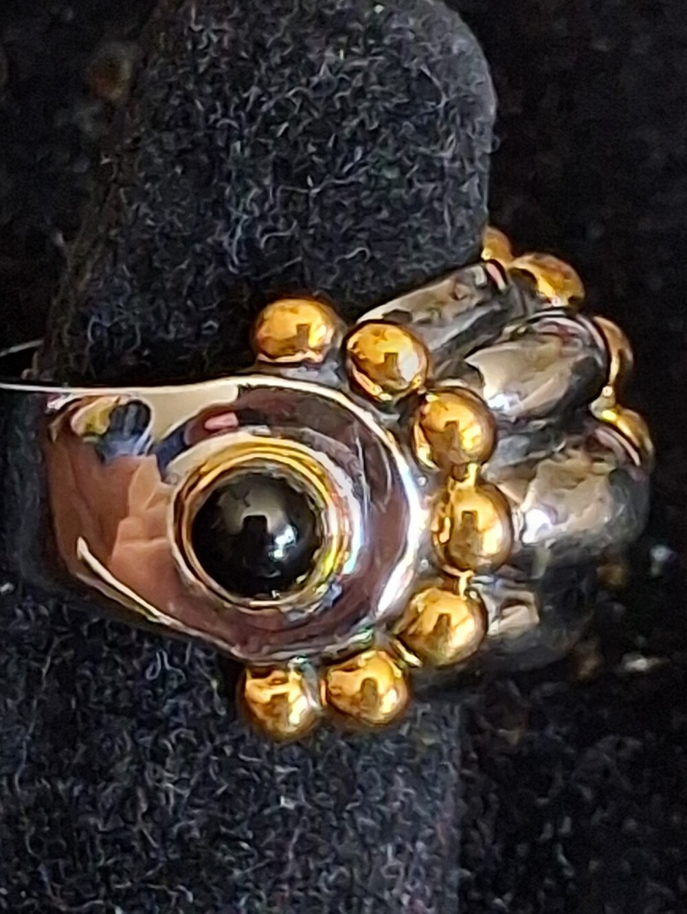 Two-Tone Gold & Silver Statement Ring with Black Stone - Women Accessories 6